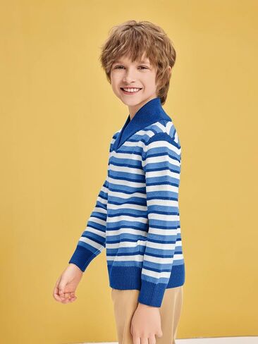 Haloumoning Boys Long Sleeve Pullover Sweater Shawl Collar Cable Knit Fall Winter Sweaters 4-12 Years in Saudi Arabia
