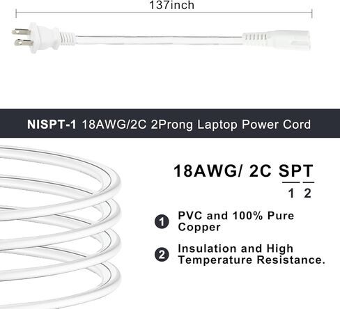 سلك طاقة التلفزيون - قابس مستقطب بطول 6 أقدام وشقين NEMA 1-15P إلى C7 الشكل 8 سلك إمداد بديل بفتحتين متوافق مع PS4/مكبر الصوت/الشاشة/الطابعة/التلفزيون (أسود-18AWG) in Kuwait