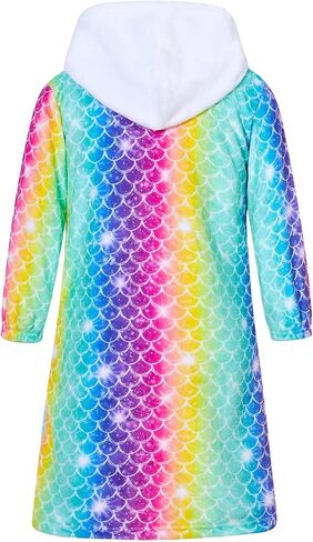 Funnycokid Girls Robe Kids Hooded Bathrobe Zip Fleece Fuzzy Soft Pajamas Plush Sleepwear 4-14 Years in Kuwait