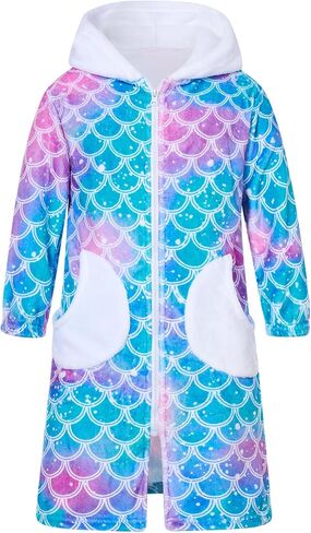 Funnycokid Girls Robe Kids Zip Hooded Bathrobe 4-14 Years | Fleece Bath Robes Fuzzy Soft Plush Sleepwear in Saudi Arabia