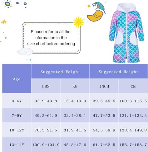 Funnycokid Girls Robe Kids Zip Hooded Bathrobe 4-14 Years | Fleece Bath Robes Fuzzy Soft Plush Sleepwear in Saudi Arabia