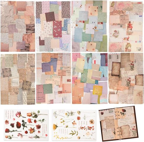 517 Pcs Vintage Scrapbook Paper,Scrapbook Supplies Stickers,Journaling Supplies Kit Include 37 Pcs Flowers Stickers Aesthetic Journal Paper for Planner,Bullet Journaling,Junk Journal Paper in Saudi Arabia