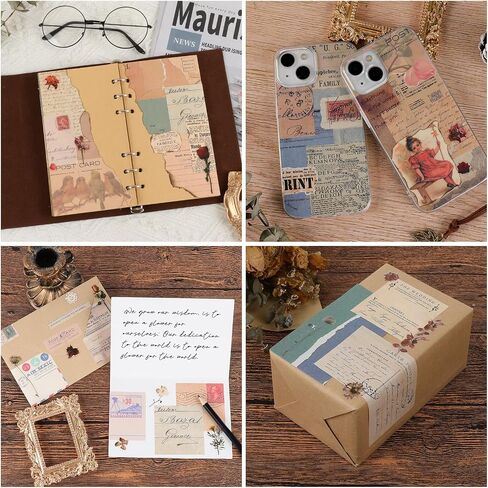 517 Pcs Vintage Scrapbook Paper,Scrapbook Supplies Stickers,Journaling Supplies Kit Include 37 Pcs Flowers Stickers Aesthetic Journal Paper for Planner,Bullet Journaling,Junk Journal Paper in Saudi Arabia