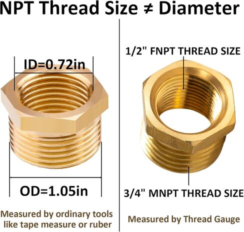 تركيب الأنابيب النحاسية المخفض جلبة سداسية 1/2 NPT ذكر x 1/4 NPT أنثى محول (حزمة من 2) in Kuwait