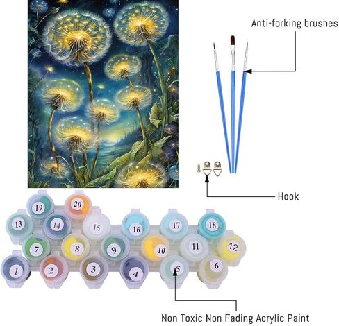 Amzdiyfun Dandelion Paint by Numbers Kit for Adult,Art Acrylic Adult Paint by Number Kits on Canvas,DIY Paint by Numbers Without Frame for Home Wall Decor,16x20Inch. in Saudi Arabia