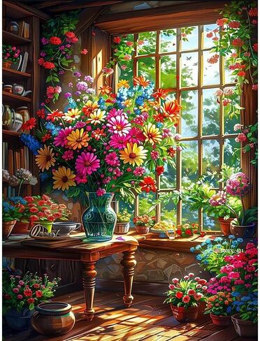 LWZAYS Flower Paint by Number Kit for Adults Canvas, Flower Paint by Numbers for Adults Beginners Canvas, Daisy Vase Painting by Numbers for Gift Decor - 12x16 Inch in Saudi Arabia