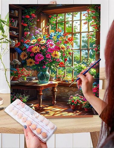 LWZAYS Flower Paint by Number Kit for Adults Canvas, Flower Paint by Numbers for Adults Beginners Canvas, Daisy Vase Painting by Numbers for Gift Decor - 12x16 Inch in Saudi Arabia