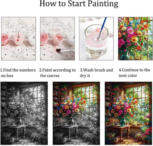 LWZAYS Flower Paint by Number Kit for Adults Canvas, Flower Paint by Numbers for Adults Beginners Canvas, Daisy Vase Painting by Numbers for Gift Decor - 12x16 Inch in Saudi Arabia