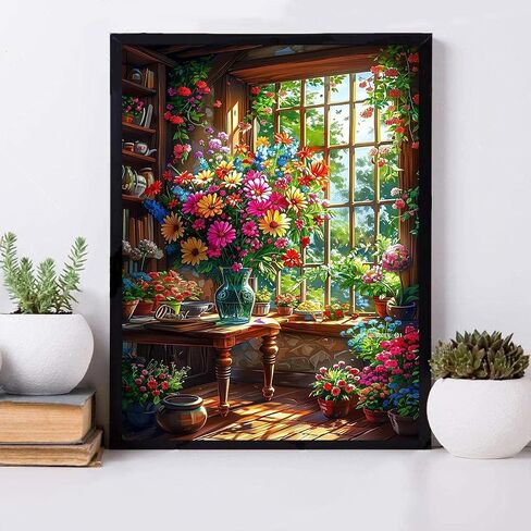 LWZAYS Flower Paint by Number Kit for Adults Canvas, Flower Paint by Numbers for Adults Beginners Canvas, Daisy Vase Painting by Numbers for Gift Decor - 12x16 Inch in Saudi Arabia