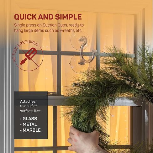 SEWANTA Christmas Wreath Hanger for Glass Front Door - Giant Suction Wreath Hanger, Hang Large or Heavy Wreaths Securely on Glass Doors and Windows up to 20 Lbs - Heavy Duty Wreath Holders - USA Made in Saudi Arabia