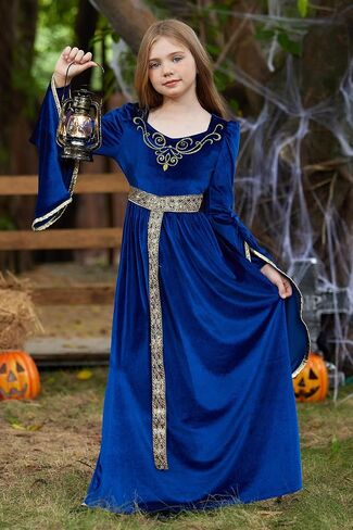 BesserBay Girls Halloween Medieval Renaissance Princess Elegant Dress Queen Velvet Outfit 4-14 Years in Saudi Arabia