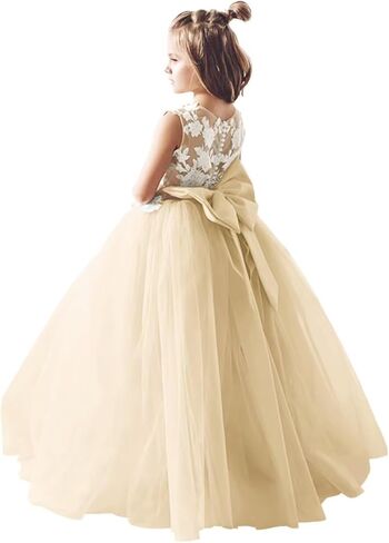 Lace Applique Tulle Flower Girl Dress for Wedding Bridesmaid First Communion Dresses Princess Pageant Party Gown in Saudi Arabia