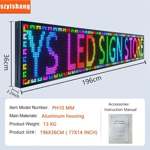 شاشة YS خارجية P10 LED (77 بوصة × 14 بوصة)، لوحة رسائل لافتة LED قابلة للبرمجة، شاشات عرض رقمية كاملة الألوان مع تقنية SMD للإعلان والأعمال، تطبيق + علامة LED عالية الدقة للتحكم في WiFi in Saudi Arabia
