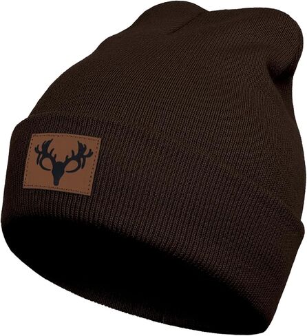 Deer Hunting Beanie Hat, Cute Funny Leather Patch Winter Knit Skull Cap Hunting Gifts for Adult Men Women in Saudi Arabia
