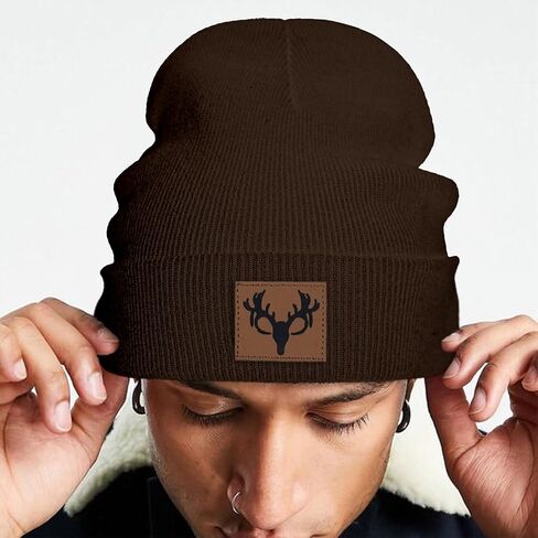 Deer Hunting Beanie Hat, Cute Funny Leather Patch Winter Knit Skull Cap Hunting Gifts for Adult Men Women in Saudi Arabia