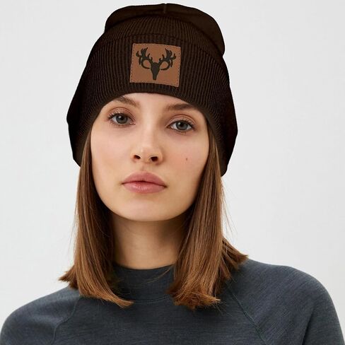 Deer Hunting Beanie Hat, Cute Funny Leather Patch Winter Knit Skull Cap Hunting Gifts for Adult Men Women in Saudi Arabia