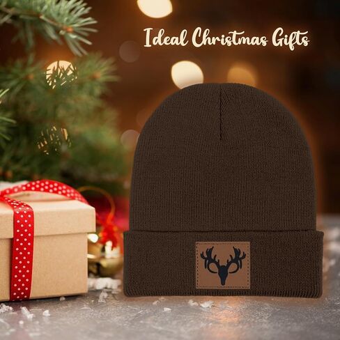Deer Hunting Beanie Hat, Cute Funny Leather Patch Winter Knit Skull Cap Hunting Gifts for Adult Men Women in Saudi Arabia