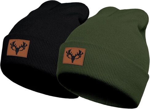 Deer Hunting Beanie Hat, Cute Funny Leather Patch Winter Knit Skull Cap Hunting Gifts for Adult Men Women in Saudi Arabia