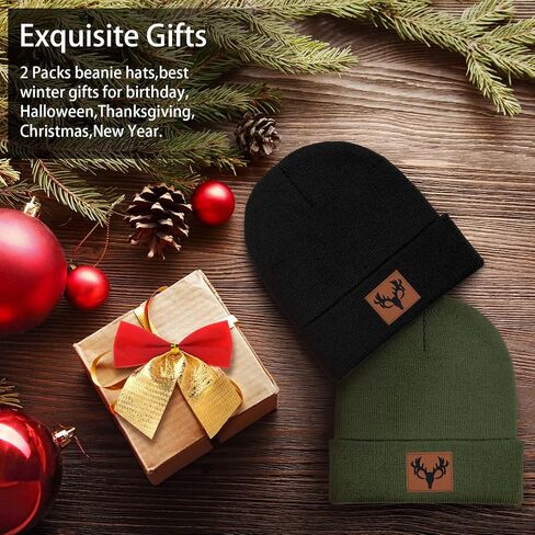 Deer Hunting Beanie Hat, Cute Funny Leather Patch Winter Knit Skull Cap Hunting Gifts for Adult Men Women in Saudi Arabia