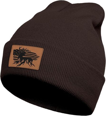 Deer Hunting Beanie Hat, Cute Funny Leather Patch Winter Knit Skull Cap Hunting Gifts for Adult Men Women in Saudi Arabia