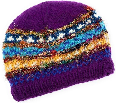 Hand Knit Wool and Recycled Silk Beanie Hat Fleece Lined Made in Nepal in Saudi Arabia