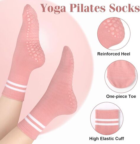 YSense Pilates Grip Socks for Women with Non Slip, Yoga Barre Socks Grippy Socks for Pilates, Dance, Ballet, Barre, Hospital in Kuwait