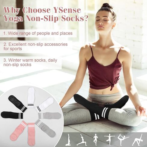 YSense Pilates Grip Socks for Women with Non Slip, Yoga Barre Socks Grippy Socks for Pilates, Dance, Ballet, Barre, Hospital in Kuwait