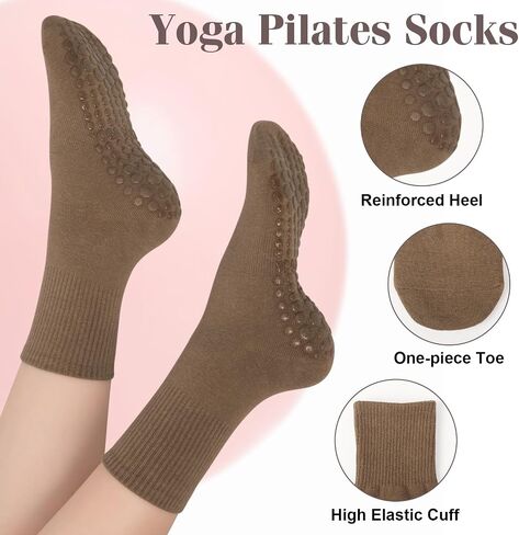 جوارب YSense Pilates Grip للنساء مع عدم الانزلاق، جوارب اليوغا Barre جوارب Grippy للبيلاتيس، الرقص، الباليه، Barre، المستشفى in Saudi Arabia