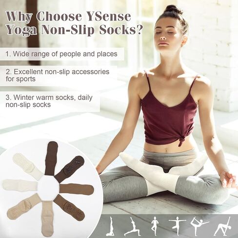 جوارب YSense Pilates Grip للنساء مع عدم الانزلاق، جوارب اليوغا Barre جوارب Grippy للبيلاتيس، الرقص، الباليه، Barre، المستشفى in Saudi Arabia