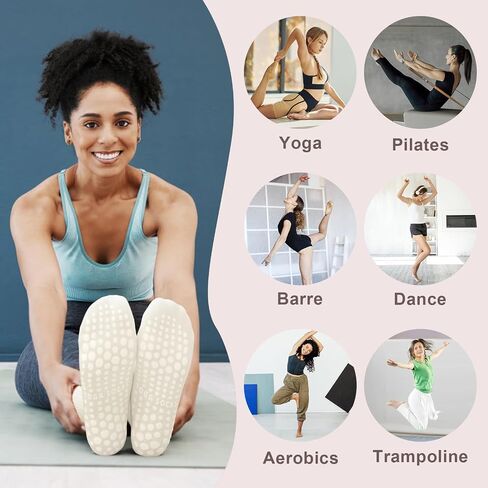 جوارب YSense Pilates Grip للنساء مع عدم الانزلاق، جوارب اليوغا Barre جوارب Grippy للبيلاتيس، الرقص، الباليه، Barre، المستشفى in Saudi Arabia
