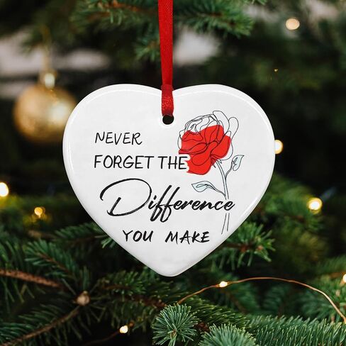 Going Away Gifts for Coworkers Women, Never Forget the Difference You Make, Ceramic Christmas Ornament Keepsake Sign Heart Shape Teacher Retirement Gifts for Women, Farewell Gifts for Coworkers in Kuwait