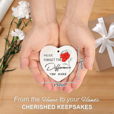 Going Away Gifts for Coworkers Women, Never Forget the Difference You Make, Ceramic Christmas Ornament Keepsake Sign Heart Shape Teacher Retirement Gifts for Women, Farewell Gifts for Coworkers in Kuwait