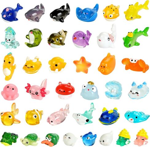 38pcs Ocean Mini Resin Animals 38 Styles Tiny Sea Resin Animals Figurines Miniature Little Small Plastic Animal Figures Bulk for Garden Micro Landscape DIY Fish Tank Aquarium Potted Dollhouse Decor in Saudi Arabia