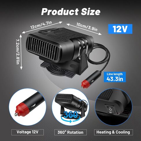12V 150W Portable Car Heater, Fast Heating and Cooling Fan Portable Windshield Defogger and Defroster Plug into Cigarette Lighter for Car RV SUV in Saudi Arabia