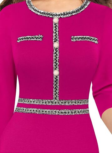 VFSHOW Womens Business Button Crew Neck Fitted Wear to Work Office Patchwork Pencil Sheath Dress in Kuwait