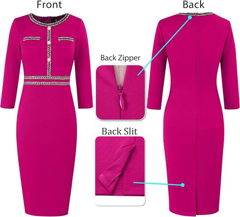 VFSHOW Womens Business Button Crew Neck Fitted Wear to Work Office Patchwork Pencil Sheath Dress in Kuwait