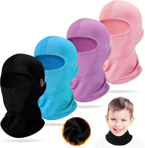 4 Pcs Winter Kids Balaclava Face Mask with Reflective Stripe Windproof Ski Mask for Kids 5-12 Boy Girl Cold Weather in Saudi Arabia