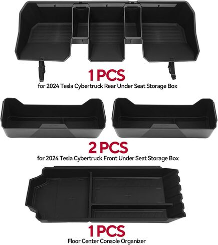صندوق تخزين خلفي من Naibeve وصندوق تخزين أمامي أسفل المقعد وصينية تنظيم وحدة التحكم المركزية السفلية متوافقة مع ملحقات شاحنة Tesla Cybertruck لعام 2024 ومنظم تخزين تحت المقعد (4 قطع) in Kuwait