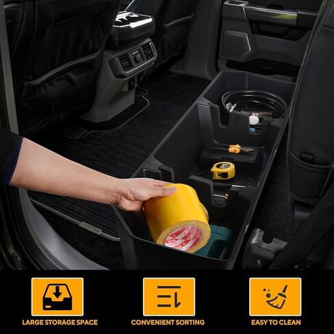 صندوق تخزين خلفي من Naibeve وصندوق تخزين أمامي أسفل المقعد وصينية تنظيم وحدة التحكم المركزية السفلية متوافقة مع ملحقات شاحنة Tesla Cybertruck لعام 2024 ومنظم تخزين تحت المقعد (4 قطع) in Kuwait