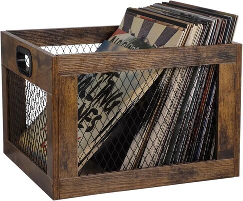 yeesport الفينيل سجل تخزين قفص، 15.1 × 13.5 × 10.4 بوصة خشبية LP ألبوم الرف حالة، الفينيل حامل تخزين صندوق منظم للعناصر اليومية لعب الكتب in Kuwait