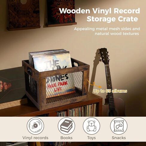 yeesport الفينيل سجل تخزين قفص، 15.1 × 13.5 × 10.4 بوصة خشبية LP ألبوم الرف حالة، الفينيل حامل تخزين صندوق منظم للعناصر اليومية لعب الكتب in Kuwait