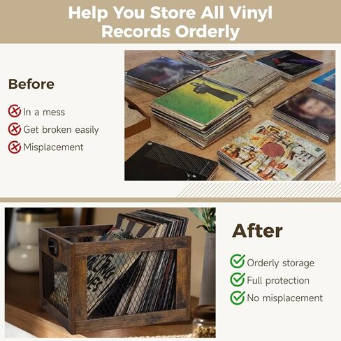 yeesport الفينيل سجل تخزين قفص، 15.1 × 13.5 × 10.4 بوصة خشبية LP ألبوم الرف حالة، الفينيل حامل تخزين صندوق منظم للعناصر اليومية لعب الكتب in Kuwait