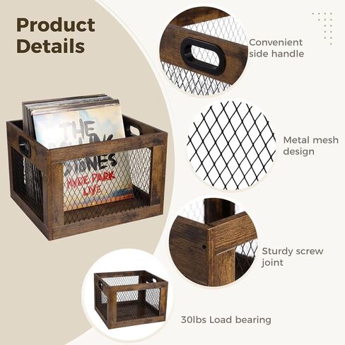 yeesport الفينيل سجل تخزين قفص، 15.1 × 13.5 × 10.4 بوصة خشبية LP ألبوم الرف حالة، الفينيل حامل تخزين صندوق منظم للعناصر اليومية لعب الكتب in Kuwait