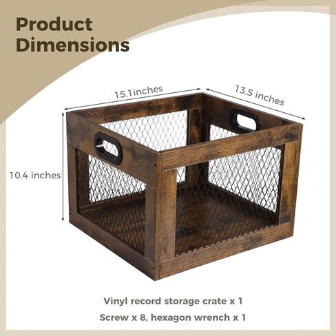yeesport الفينيل سجل تخزين قفص، 15.1 × 13.5 × 10.4 بوصة خشبية LP ألبوم الرف حالة، الفينيل حامل تخزين صندوق منظم للعناصر اليومية لعب الكتب in Kuwait