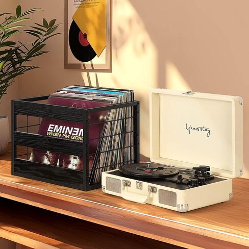 2 Pack Vinyl Record Storage, Large Wood Metal Lp Record Crate,Heavy-Duty Square Milk Crate,Visualize Album Storage Box Cube, Desktop Record Shelf Organizer Box for Books Files,Rustic Brown in Saudi Arabia