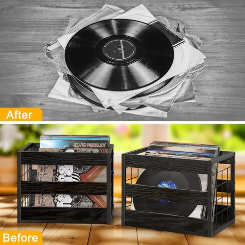 2 Pack Vinyl Record Storage, Large Wood Metal Lp Record Crate,Heavy-Duty Square Milk Crate,Visualize Album Storage Box Cube, Desktop Record Shelf Organizer Box for Books Files,Rustic Brown in Saudi Arabia