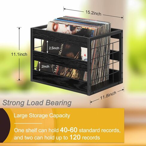 2 Pack Vinyl Record Storage, Large Wood Metal Lp Record Crate,Heavy-Duty Square Milk Crate,Visualize Album Storage Box Cube, Desktop Record Shelf Organizer Box for Books Files,Rustic Brown in Saudi Arabia