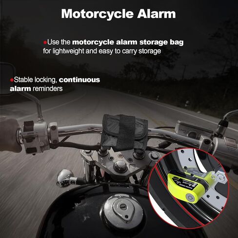 Motorcycle Lock Rechargeable, Alarm Disc Brake Lock with Reminder Cable, 110 dB Alarm Sound, Anti-Theft Waterproof, 2 H Fast-Charging, 9 Months Standby, 7 mm Lock Pin Universal for Bikes in Kuwait