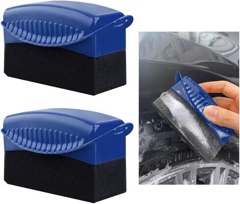 2 PCS Tire Shine Applicator, Flat Tire Dressing Waxing Sponge Pads with Lid Cover, Reusable Tire Polishing Cleaning Foam Applicators with Rectangular Box, Car Accessories (Black) in Saudi Arabia