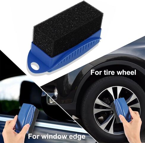 2 PCS Tire Shine Applicator, Flat Tire Dressing Waxing Sponge Pads with Lid Cover, Reusable Tire Polishing Cleaning Foam Applicators with Rectangular Box, Car Accessories (Black) in Saudi Arabia